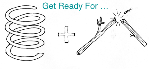 Outlined shape of a spring and a twig breaking to announce the week of Spring break.