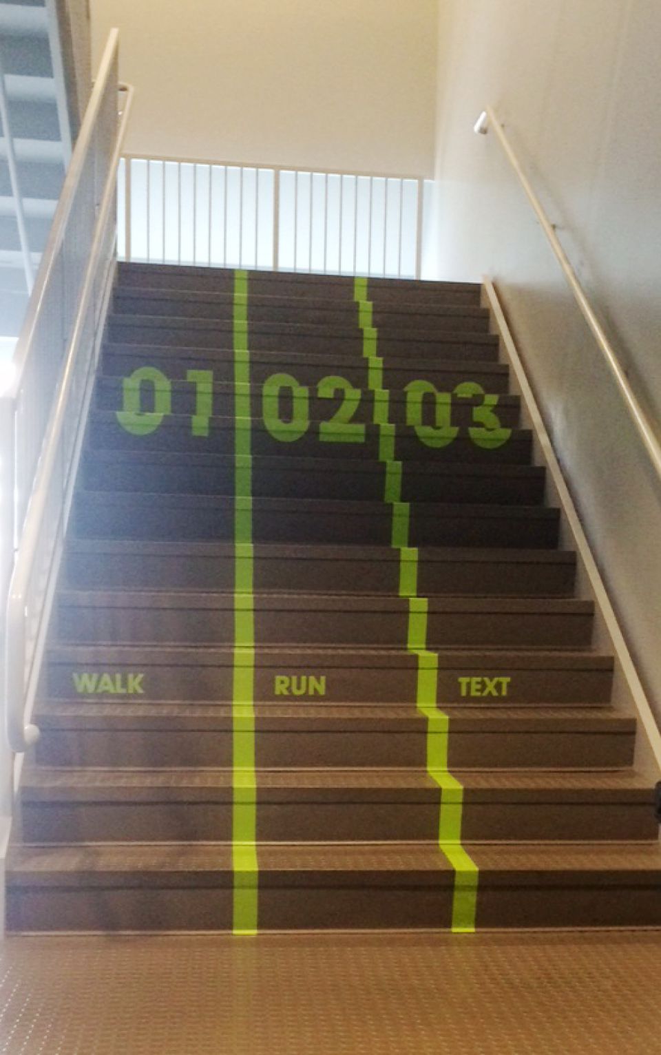 Utah Valley University installs a texting lane for popularly used staircase.